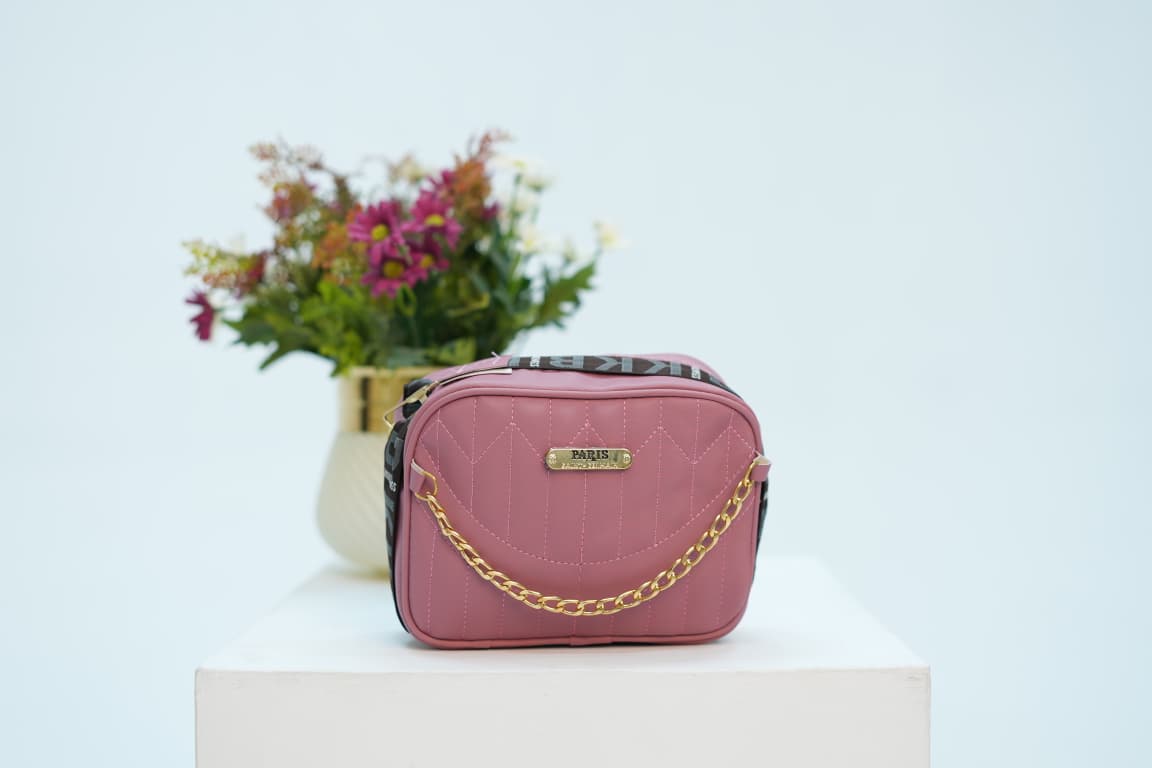 Pink Quilted Chain Crossbody Bag for Women