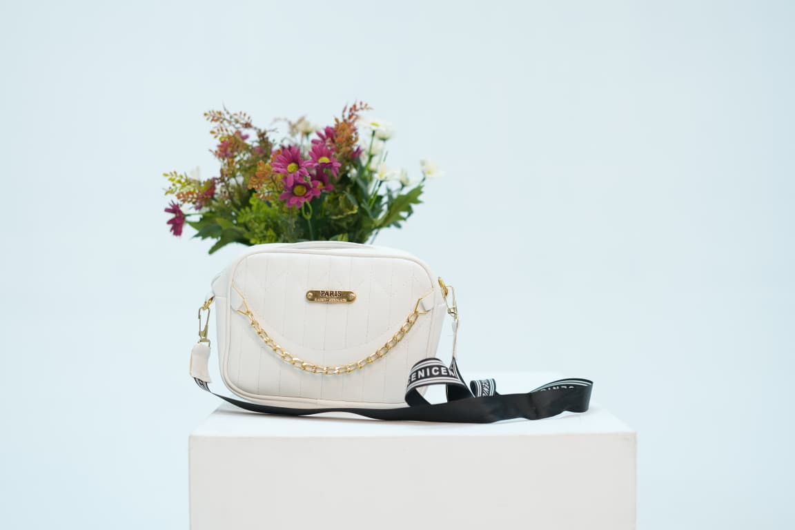 White Classic Crossbody Bag with Front Zip Pocket