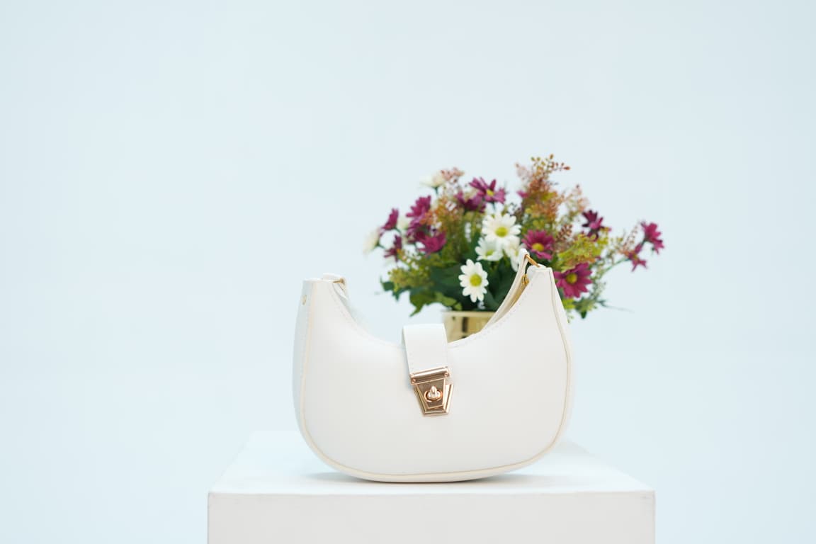 White Crescent Shoulder Bag