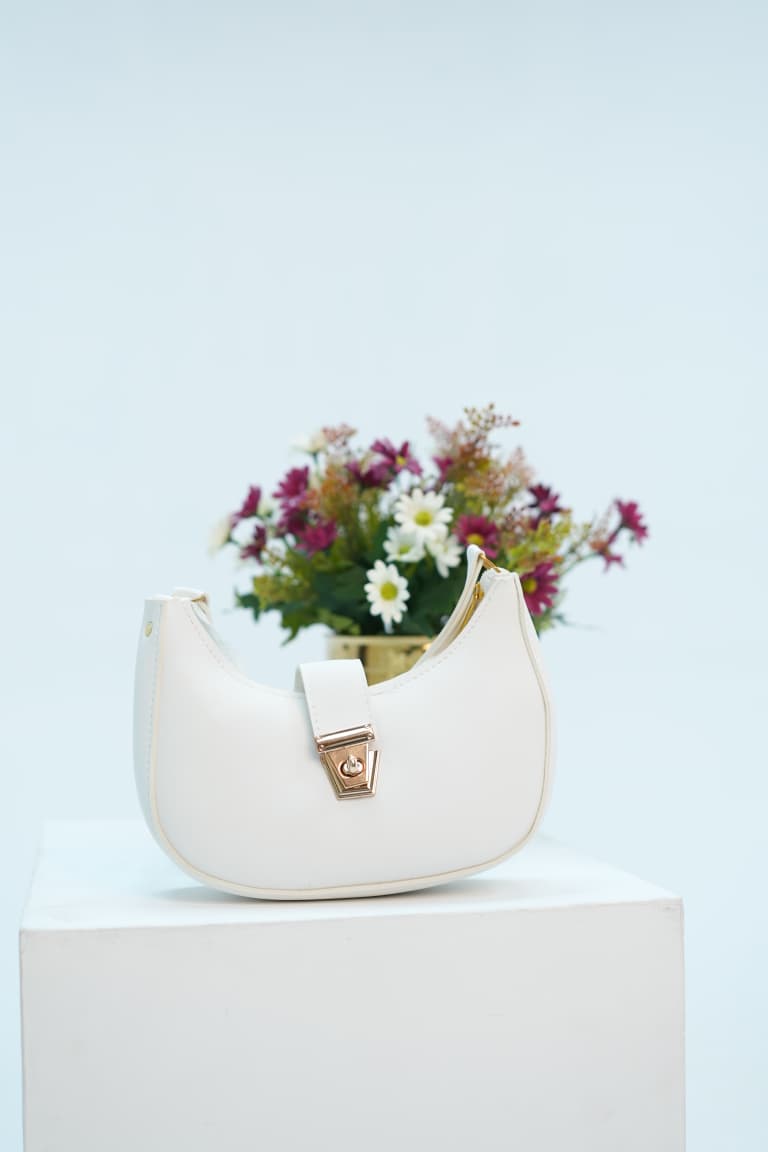 White Crescent Shoulder Bag